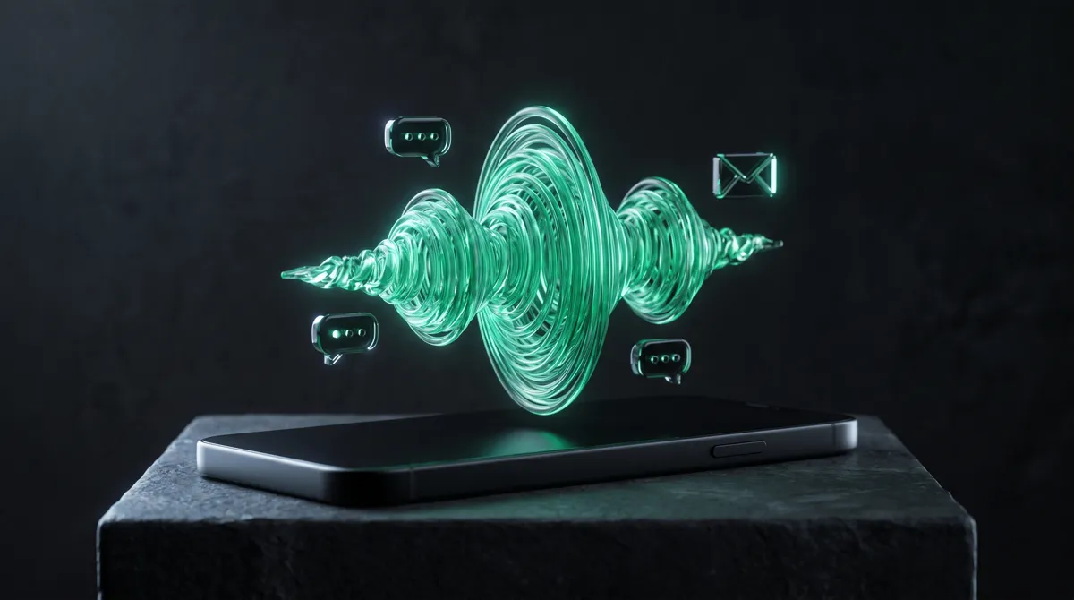 Emerald audio waveform rising from a smartphone, Closer, the AI sales engine by BBR Tek