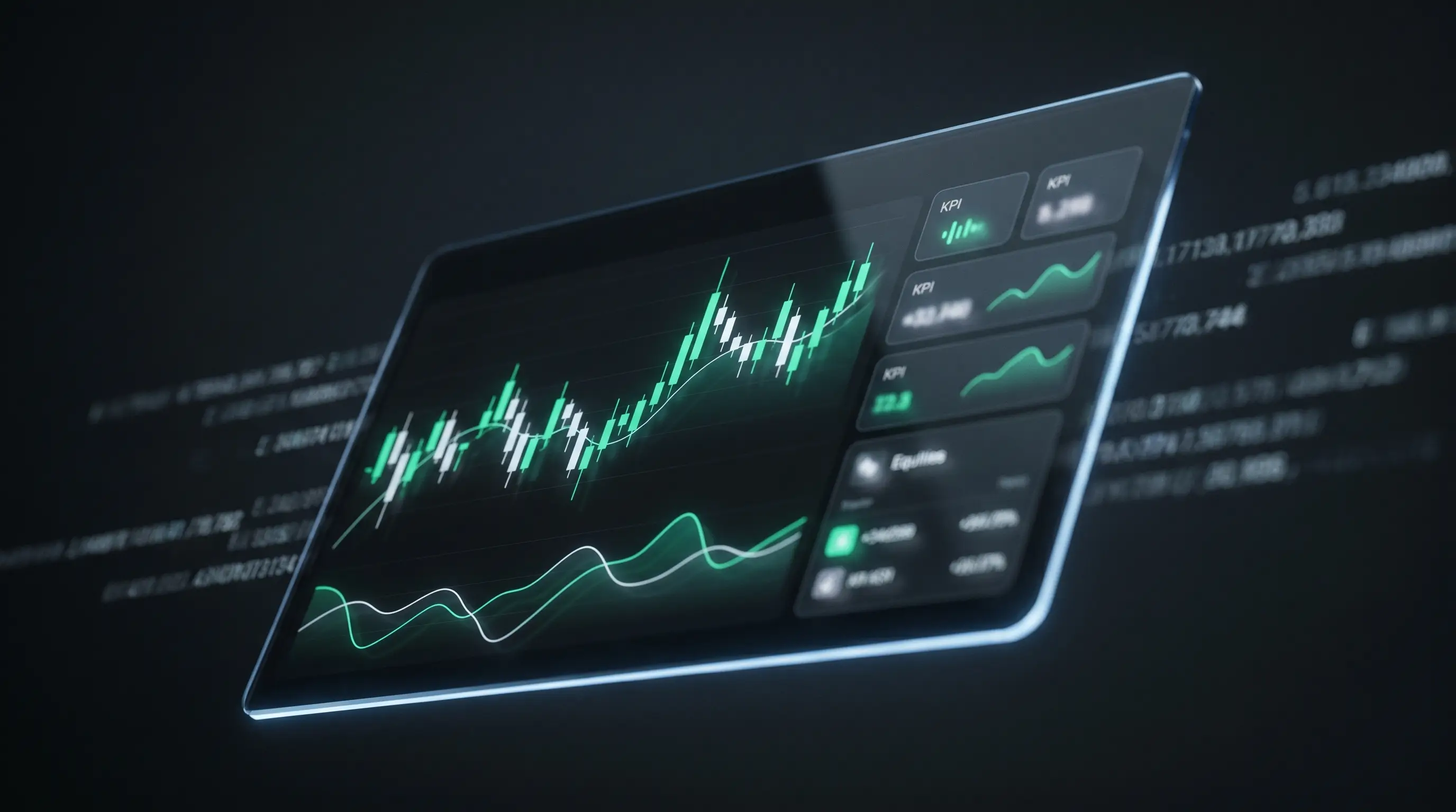 Dark trading operations dashboard with emerald charts, white-label prop firm CRM by BBR Tek